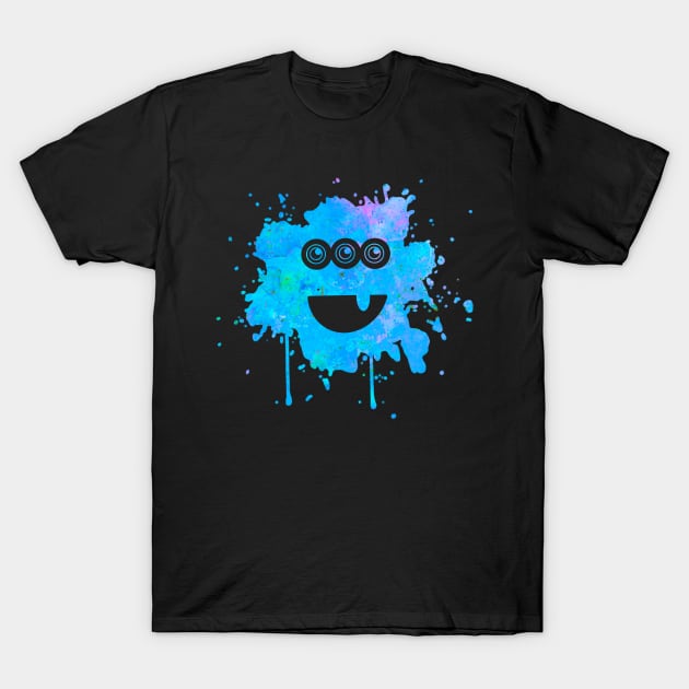 Blue Monster with Three Eyes Paint Splat T-Shirt by The Craft ACE